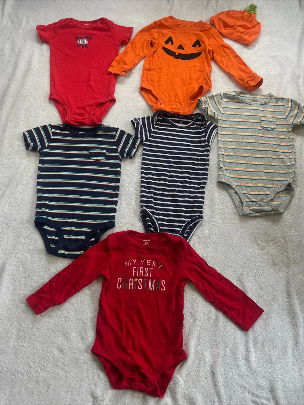 Carter's Baby Boy 18 Months bodysuit Lot of 6 Holidays, Striped, Jack-O'-Lantern